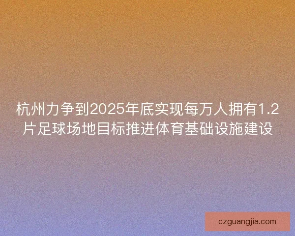杭州力争到2025年底实现每万人拥有1.2片足球场地目标推进体育基础设施建设